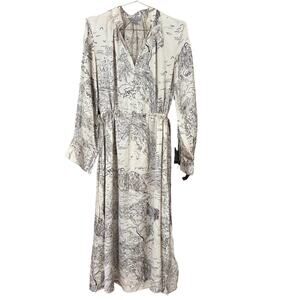 H&M cream black forest printed resort long sleeve maxi dress SIZE S